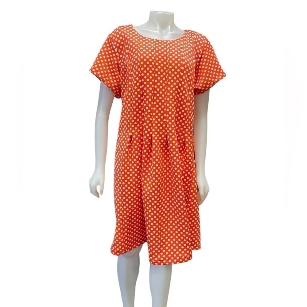 Shelby & Palmer Orange and White Polka Dot Pleated Knee Length Dress Size 2X-3X